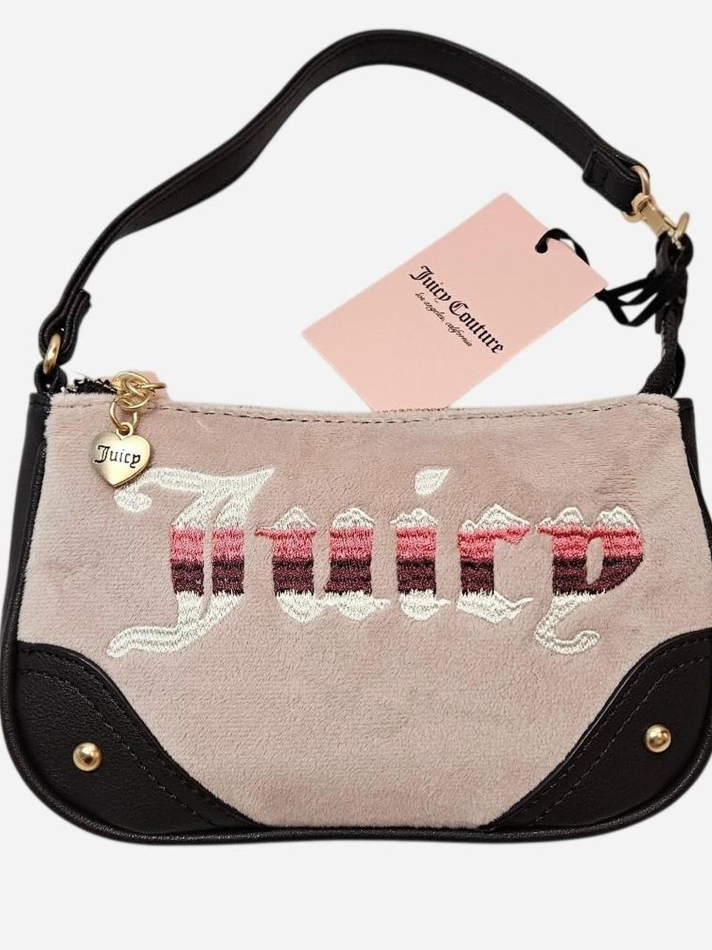 NWT Juicy Couture Retro Mini Bag Dusty Blush Chocolate Brown Velour purse Y2K